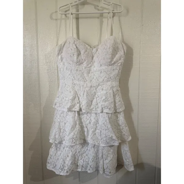 B. Darlin White Lace Tiered Ruffle Mini Dress Sweetheart Neckline Small - Image 2