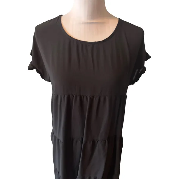 Women's Black Flutter Sleeve Tiered Dress Size M - Image 2