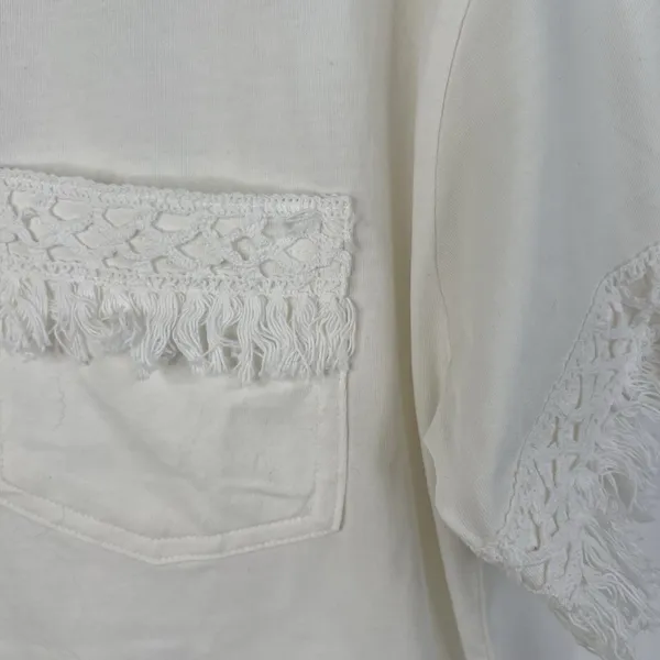 Ariat Size M Tassel Top Relaxed Fit Short Sleeve‎ Cloud Dancer Pullover Women's - Image 4