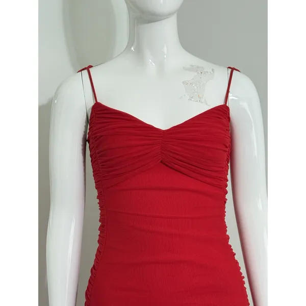 Selfie Leslie Bambi Red Ruched Mini Dress Women’s Bodycon Y2K Clubwear S NWOT - Image 4