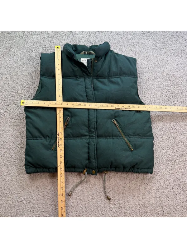 Vintage Brandon Thomas Green Down Feather Puffer Vest Small Brass Zip Outdoor - Image 4