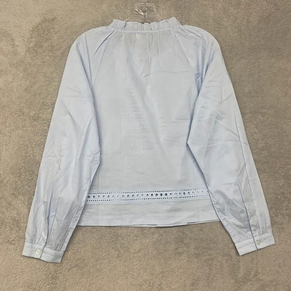 J Crew Shirt Womens Small Long Sleeve Tie Neck Top Gentle Sea Blue Cotton CT018 - Image 10