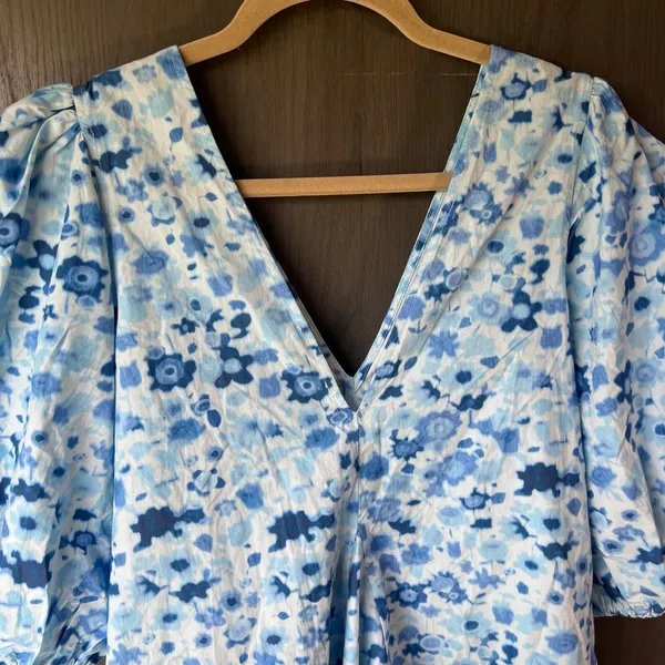 GANNI Printed Cotton Poplin Mini Dress Blue Floral Size EU 36/US 4/Small - Image 8