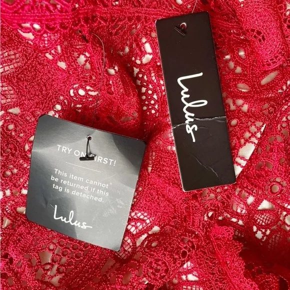 NWT Lulus Amore Dress Size XS Red Crochet Lace Midi Wedding Guest Cocktail Date - Image 11