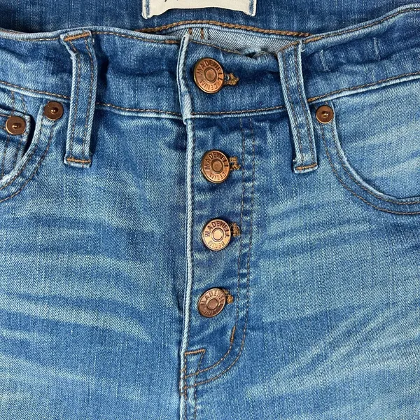 Madewell Womens Cali Demi Boot Jeans Distressed Raw Hem Button Fly Size 26 - Image 2