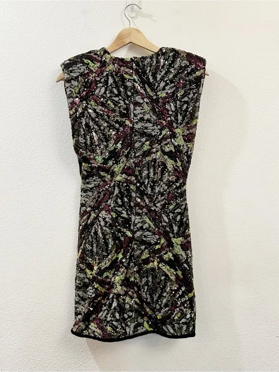 Zara‎ Women's Sleeveless Sequined V Neck Shoulder Pad Mini Dress Size Small - Image 8