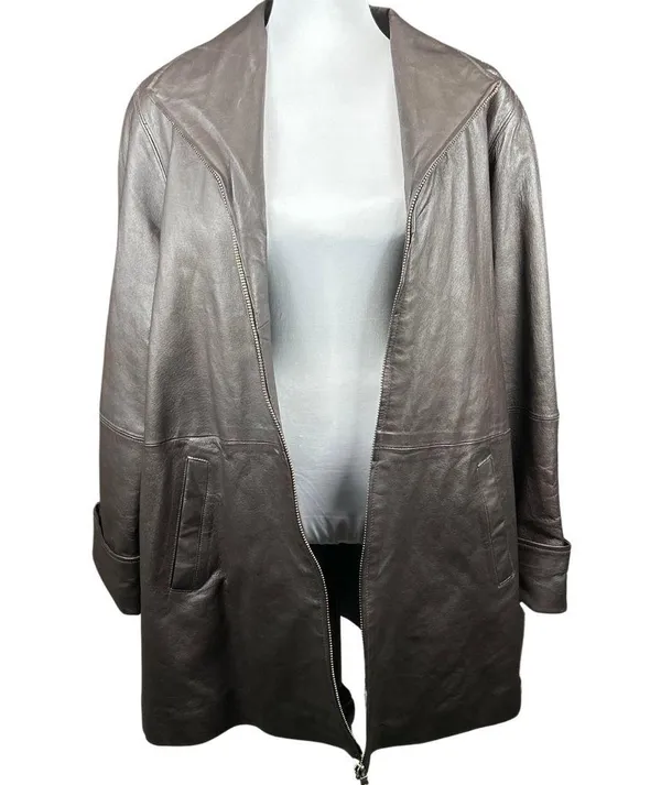 Vintage 80s NYDA Brown Leather Jacket Size XL - Image 2
