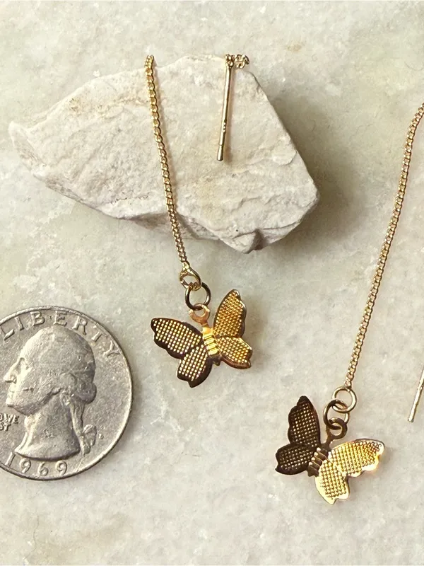 Gold Butterfly Threader Earrings - Women Jewelry - Image 5