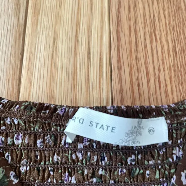 Altar'd State Cottagecore Floral Top Womens XS Brown Ruched Tie Front Bell Sleeves Feminine - Image 3