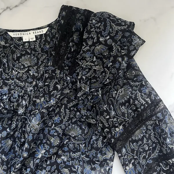 Veronica Beard Penny Silk blouse Floral Lace Sz 6 Romantic Feminine Chic Lux Top - Image 9