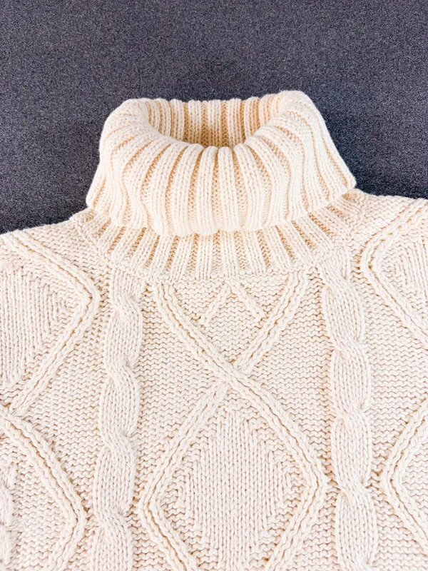 Vintage Princeton Club Womens Size Large Cream Turtleneck Sweater Fisherman - Image 7