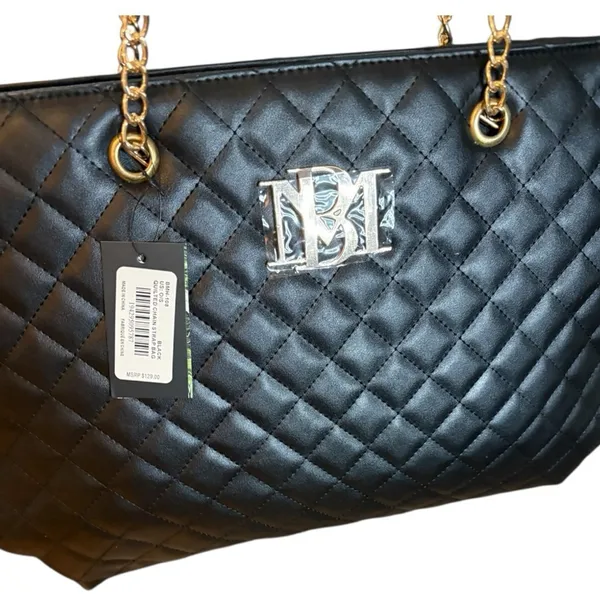 Badgley Mischka Black Quilted Tote Bag with Gold Chain Strap, One Size - Image 5