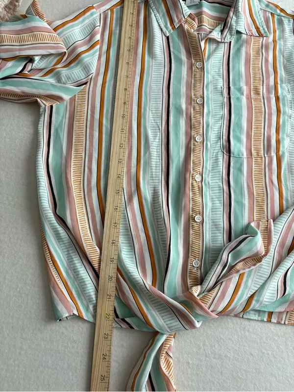 Rachel Zoe Striped Tie-Front Blouse in Mint, Peach & Cream - Image 7