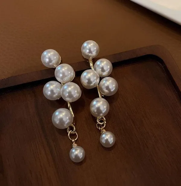 Elegant White Pearl Dangle Drop Earrings for Women - Image 2