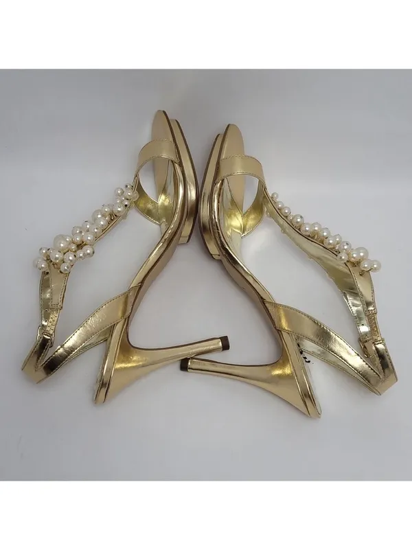 Alisha Hill Heels Cluster Faux Pearl T-Strap Open-Toe Metallic Gold Sandal Sz 8M - Image 11