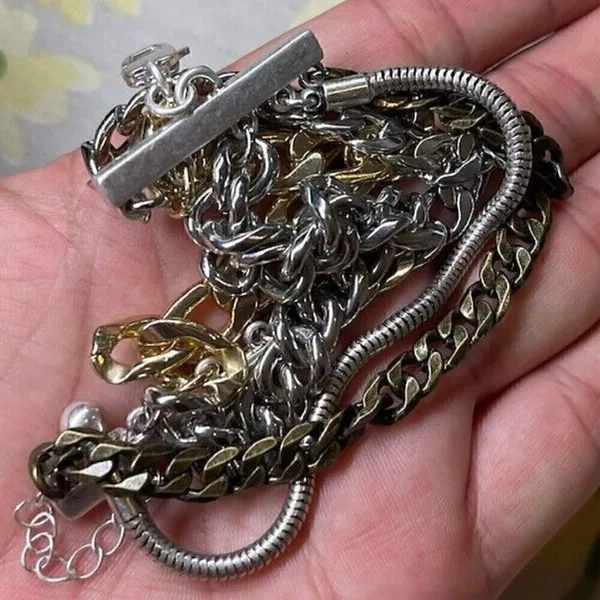 Jenny Bird Austin Cuff Mixed Metals Stacked 5 Chain Bracelet Brand New - Image 6