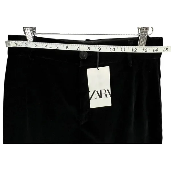 Zara Velvet Pants Womens S Black Straight Leg Luxurious Soft Trouser Retro Chic‎ - Image 5