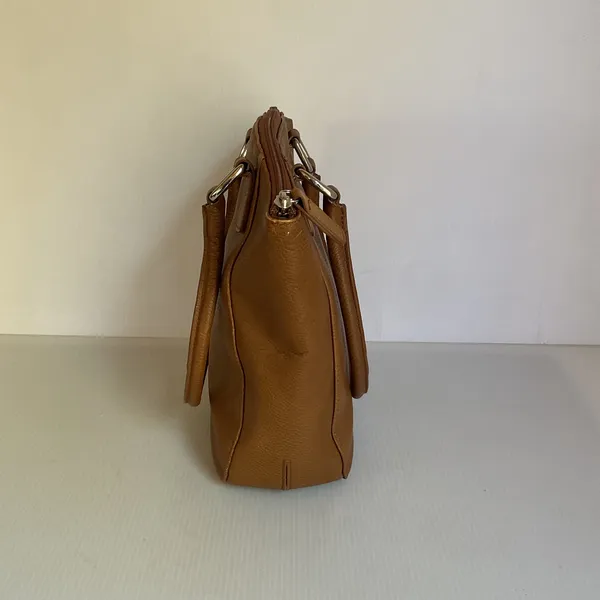 Fossil SHB3207A Brown Genuine Leather Tote Shoulder Bag Cognac Double Handle - Image 4