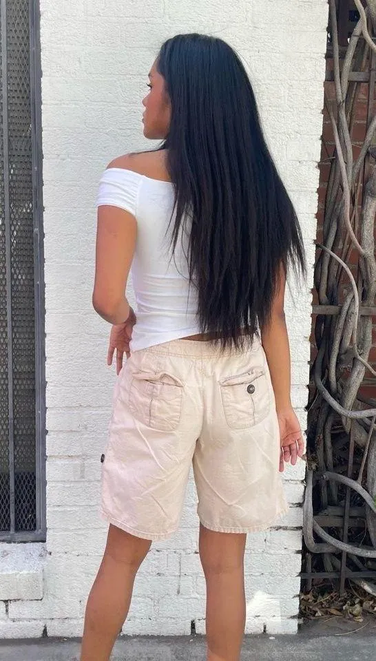 Cream Merona shorts with adjustable drawstring waistband - Image 3
