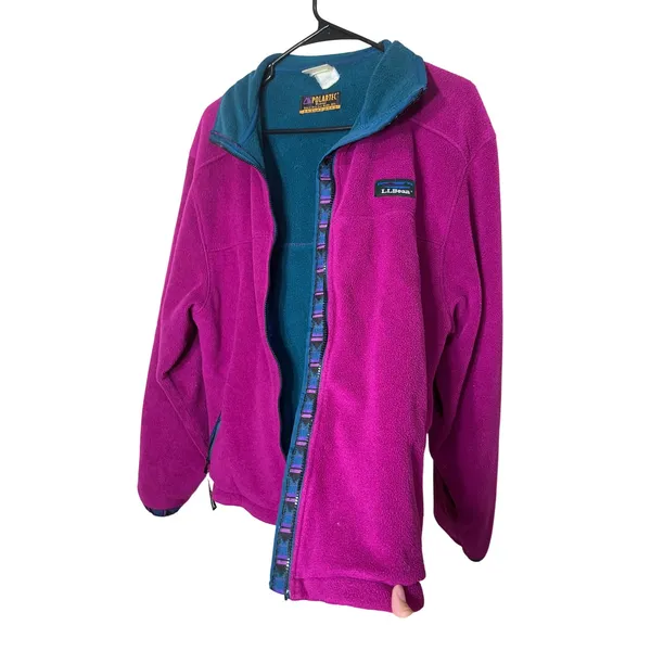 L.L.Bean Womens Fleece Jacket Polartec Windproof Zip Front‎ Purple Teal Trim L - Image 8