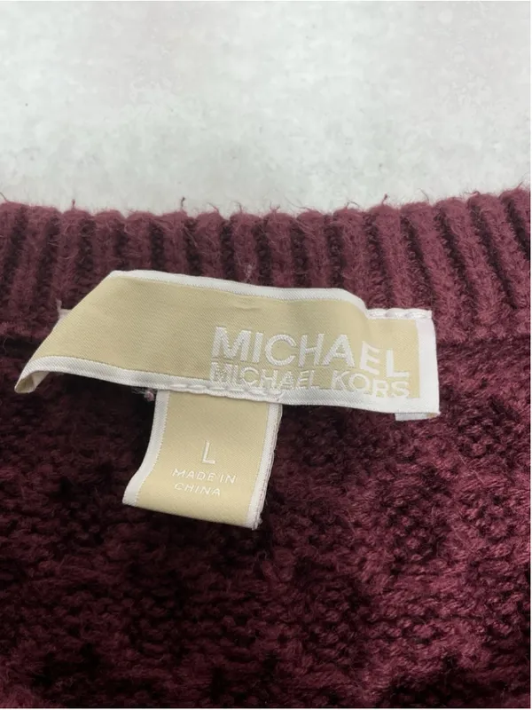 Womans Excellent Michael Kors Pullover Cable Knit Sweater Large Maroon - Image 3