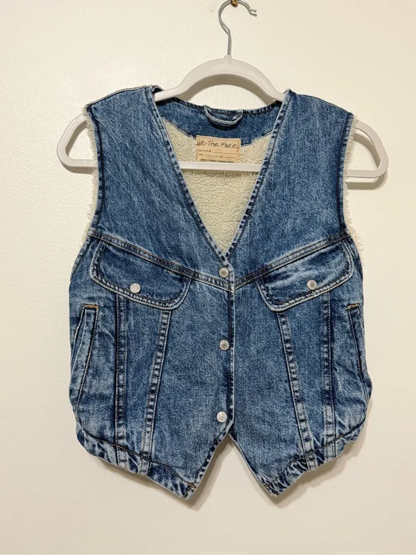 Free People Denim Florence Ranch Vest Size Small Sherpa Fall Winter Western - Image 2