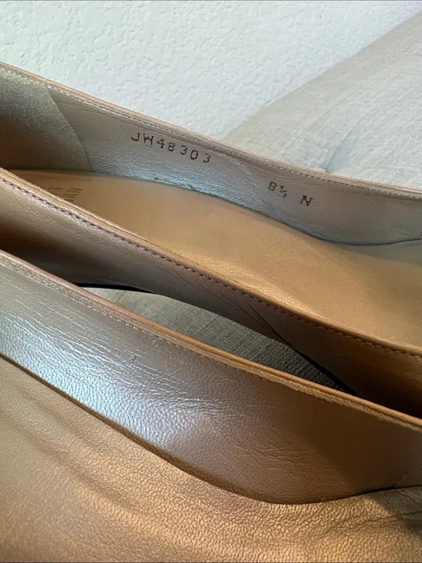 Stuart Weitzman Tan Leather Peep-Toe Heels Y2K wooden heel - Image 5