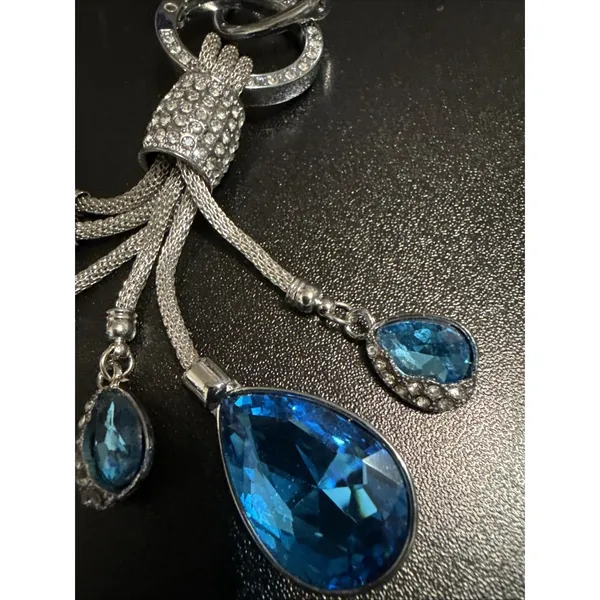 Water Drop Keychain Purse Charm Diamond Blue Crystal Key Ring Holder - Image 3