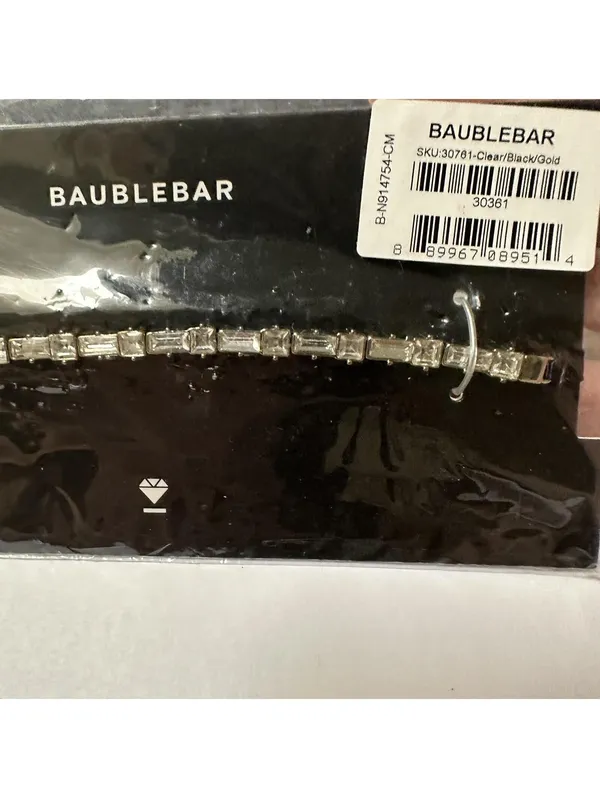 Baublebar Silver Tone Black Ribbon Clear Rhinestone Choker Necklace Adjustable - Image 3