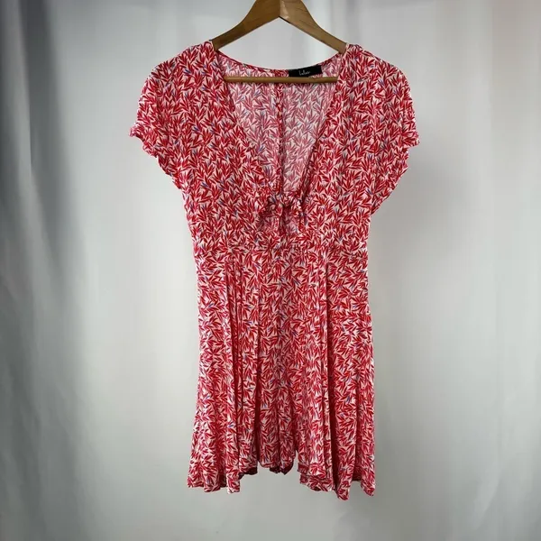 Lulus Dondi Print Tie-Front Short Sleeve Romper in Red and‎ White Size Small - Image 5