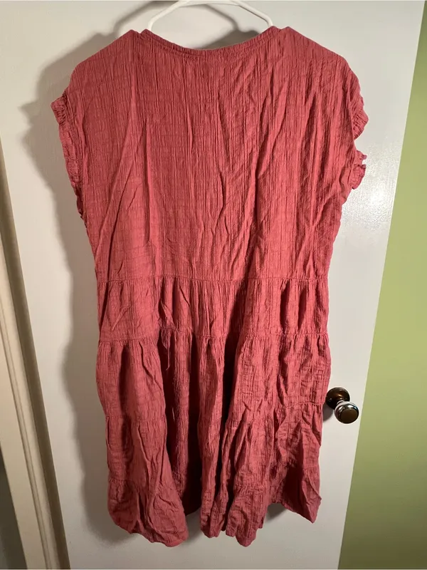 Knox Rose Women’s Sz Medium Mini Dress Pink Gauzy Flutter Sleeve Crewneck Tiered - Image 7