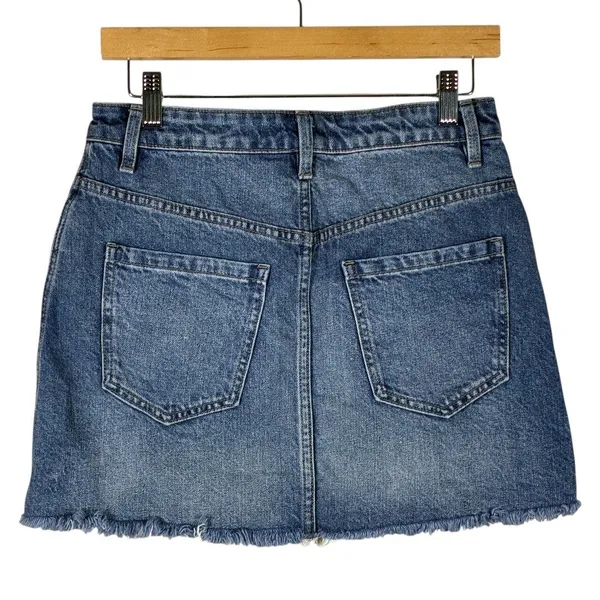We The Free Front Zip Raw Hem Denim Mini Skirt Blue Grunge Edgy Size 26 - Image 4