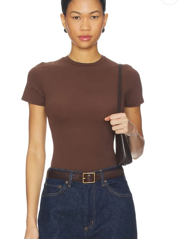 SKIMS Fits Everybody Short Sleeve Tee in Cocoa size XL Crewneck Brown - Image 3