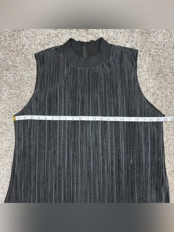 DKNY Pleated Sleeveless Mock Neck Top Blouse Black Large L NWT Workwear Office - Image 6