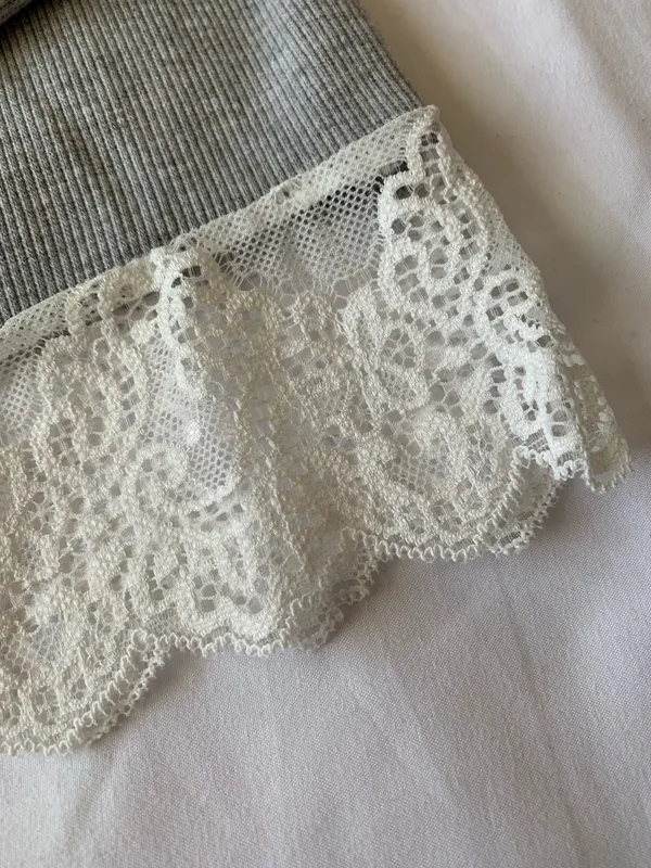 Grey Long Sleeve Crop Top With Lace Detail - Image 4