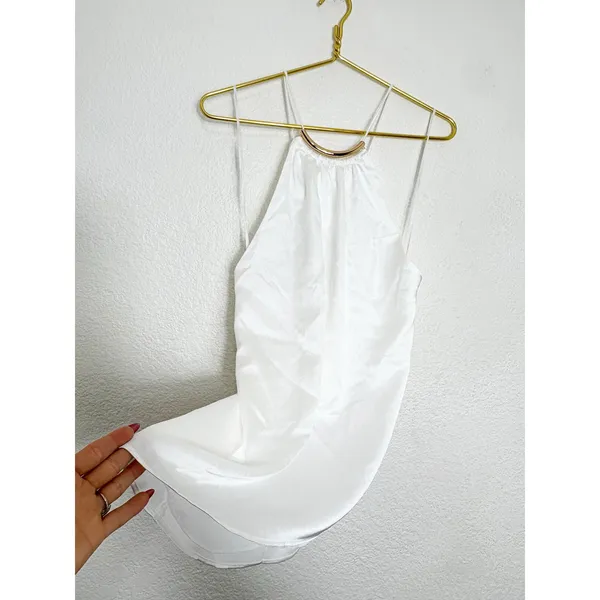 NWT Zara White Satin Halter Asymmetrical Hem Top Medium Tie Back Quiet Luxury - Image 10