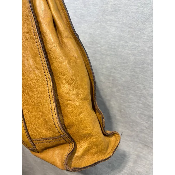 Vintage Fossil Mustard Yellow Pebbled Leather Tote Bag Brass Key Charm Boho - Image 3