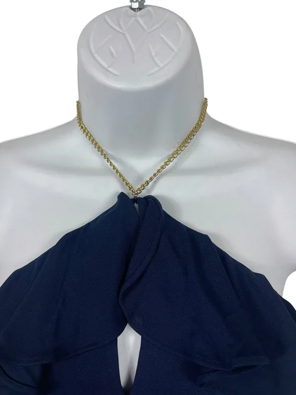 Lauren Ralph Lauren Navy Halter Cocktail Dress Gold Chain Neck Keyhole 8 - Image 5