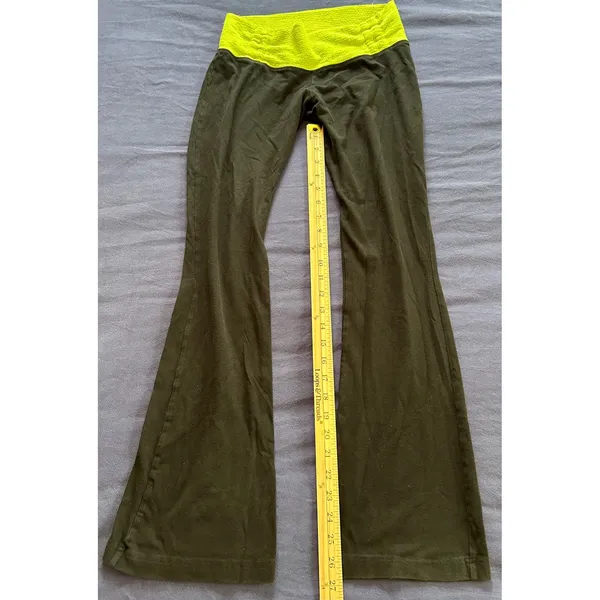 Rubber Doll Womens Flare Yoga Pants Neon Yellow Smocked Waist Athletic Trousers - Image 2