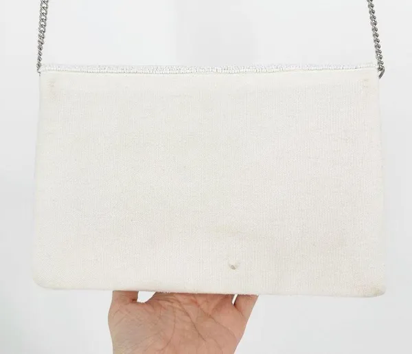 Lulus Bride Beaded Clutch Crossbody Bag White Silver - Image 9