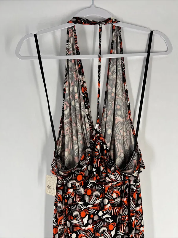 Free‎ People Daria Maxi Dress in Black Orange White High Slit Wrap S NWT - Image 10