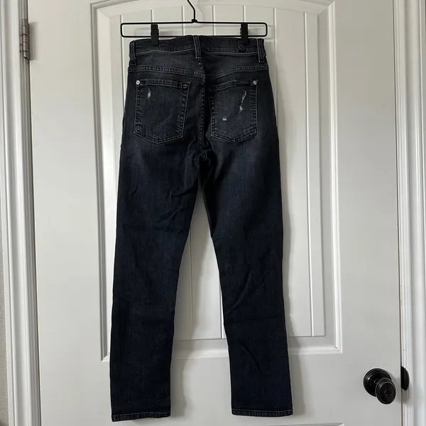 7 For All Mankind Josefina High Waist‎ Distressed Jeans Black Wash Size 25 - Image 4