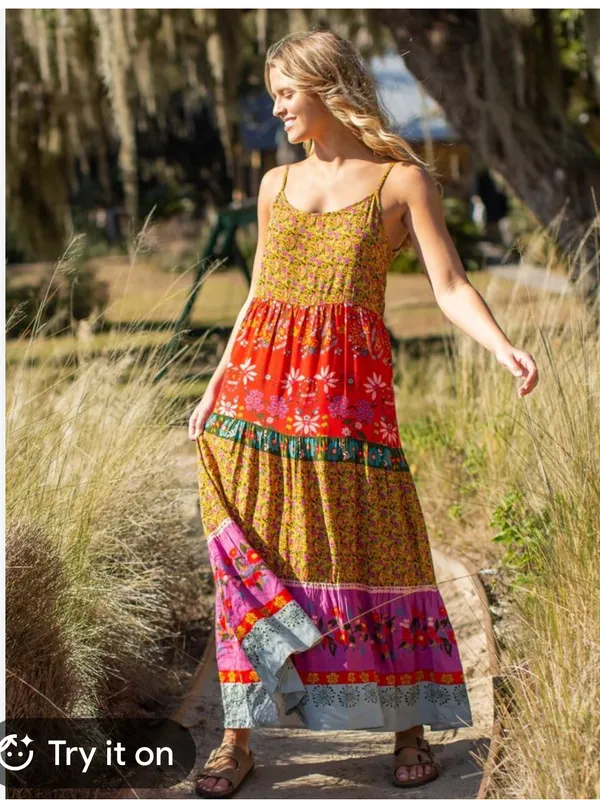 NATURAL LIFE Tiered Floral Boho Retro Maxi Dress L/XL - Image 2