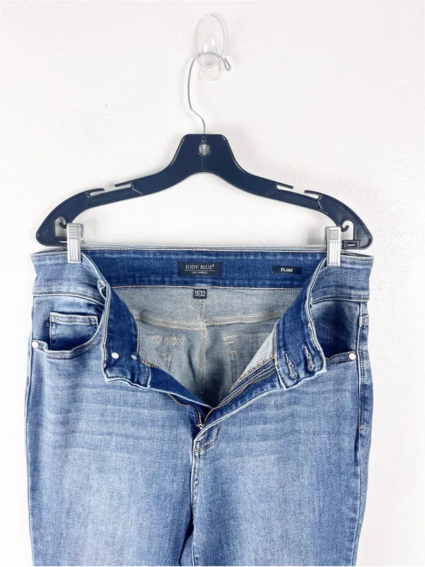 JUDY BLUE Blue Denim High Rise Flare Leg Jeans Size 32 Casual Neutral - Image 6