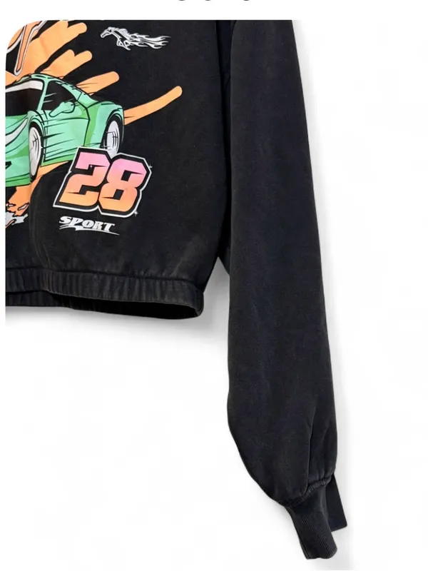 H&M Divided Women’s Ultimate Hi-Speed Racing Car Faded Black Cropped Sweater M - Image 7
