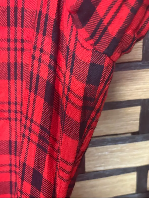 Express red and black plaid wrap style dress size small - Image 4