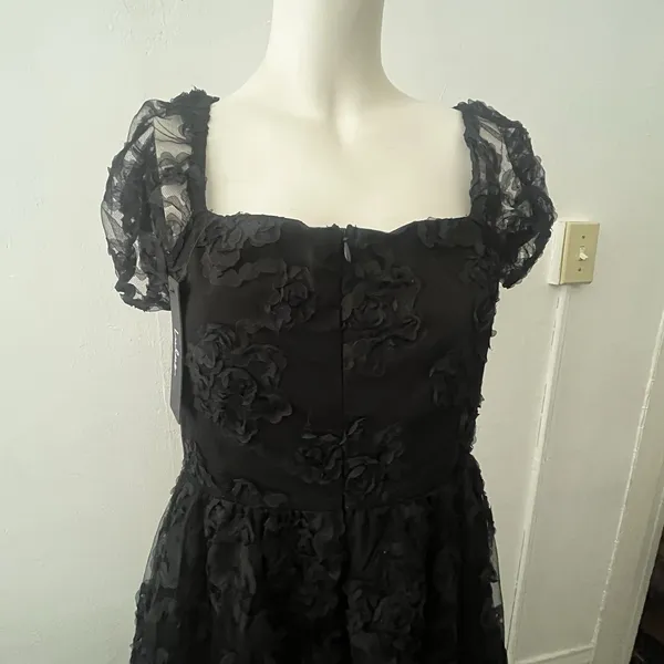 Lulus black dress M Notable Elegance Floral Appliqué Bustier Midi Party Formal - Image 6
