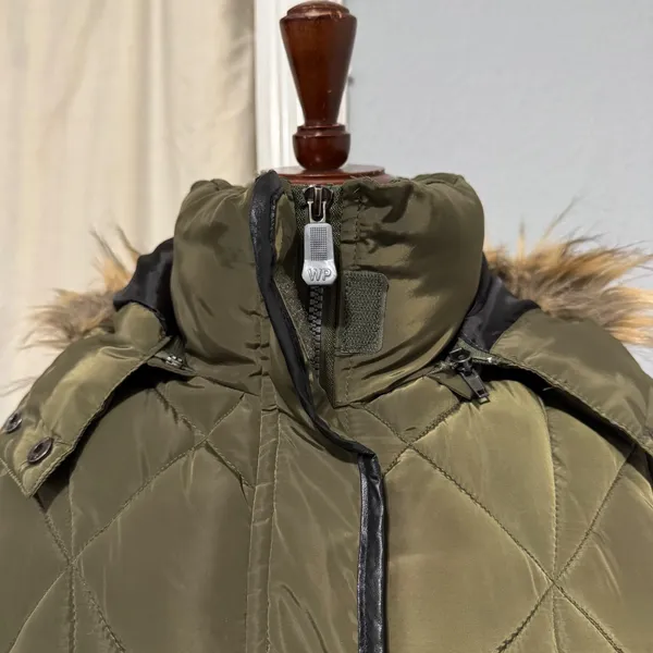 Weatherproof Olive‎ Green Quilted Puffer Jacket Faux Fur Trim Hood Women's Sz L - Image 10