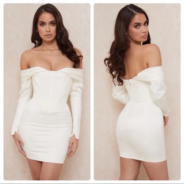 NWOT House Of CB 'Arista' Ivory Satin Corset Mini Dress sz XS - Image 3