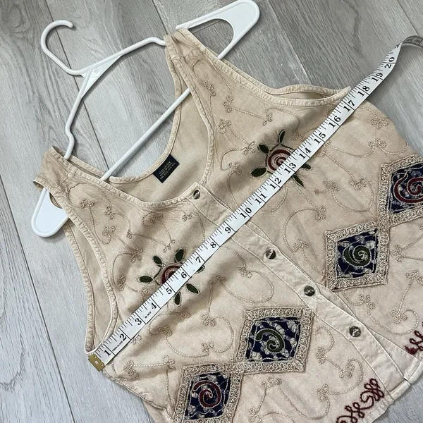 Renaissance Embroidered Tank Top cotton crop womens Beige (one size) boho fairy - Image 3